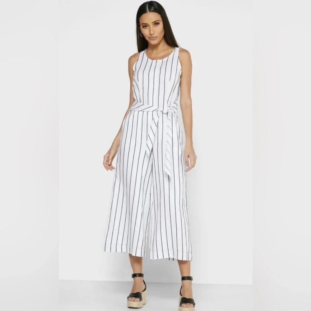 Banana Republic Linen Blend Belted Striped Cropped Jumpsuit Size 2